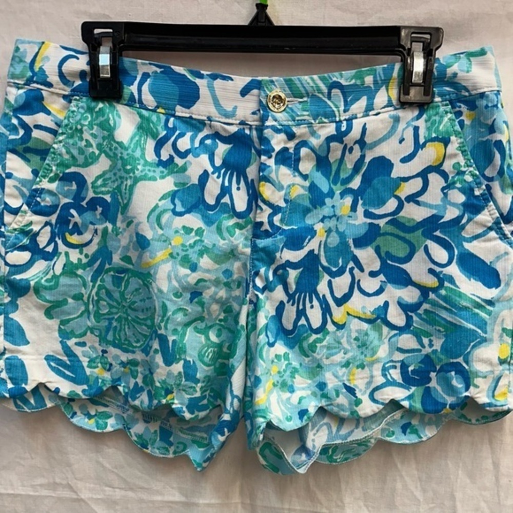Lilly Pulitzer Blue and Green High Waist Floral Shorts